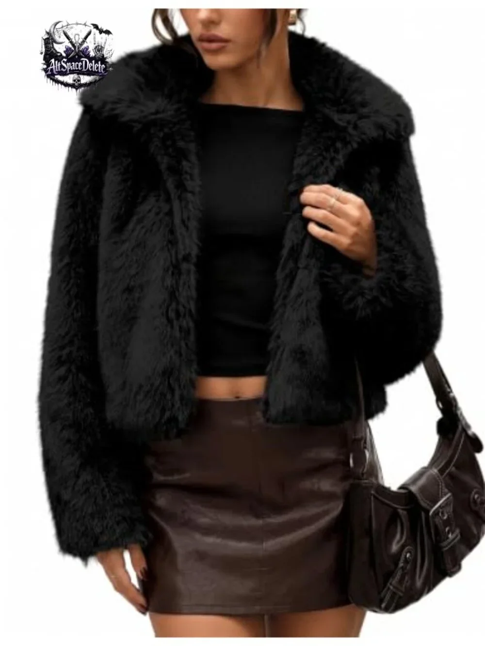 Two-Tone Faux Fur Cropped Jacket Fluffy Lapel Coat